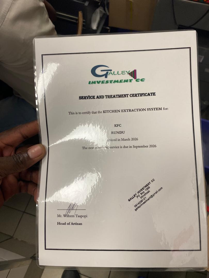 KFC Rundu Compliance Certificate